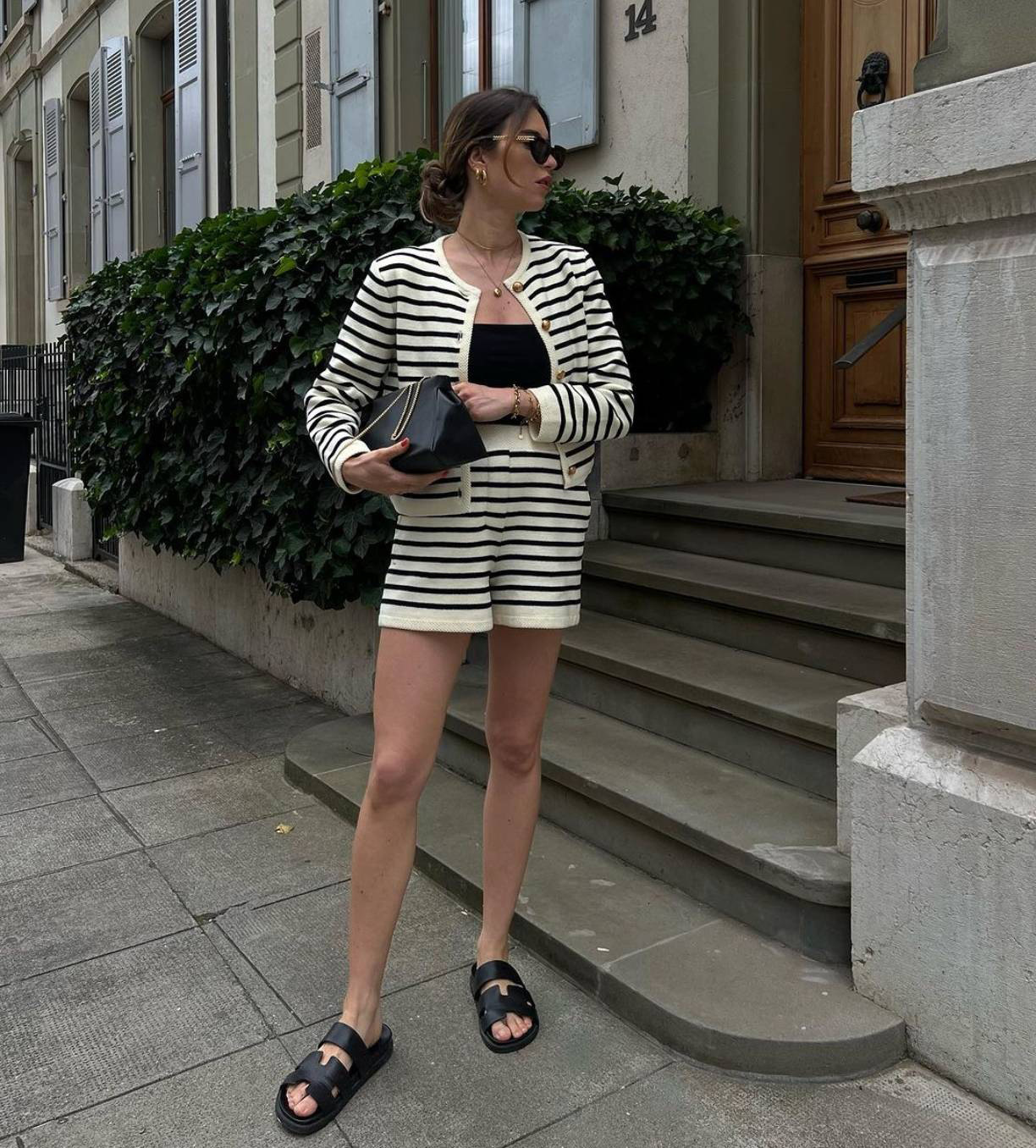 Ootddress Striped Knit 2 Piece-Set Shorts Women Fashion Zebra Printed Cardigan And High Waist Patchwork Shorts Sets Knitwear Outfits