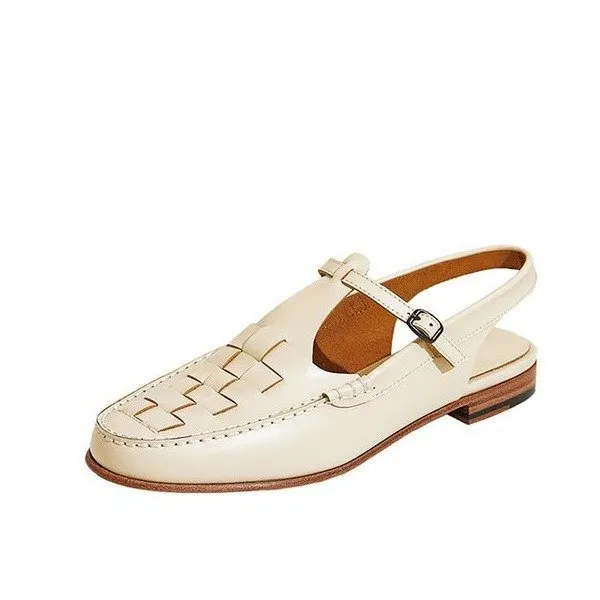 Yyvonne Bottom Low Heel Head Braided Buckle Sandals Retro Casual Fashion Round Head Low Solid Single Shoes Women's Summer