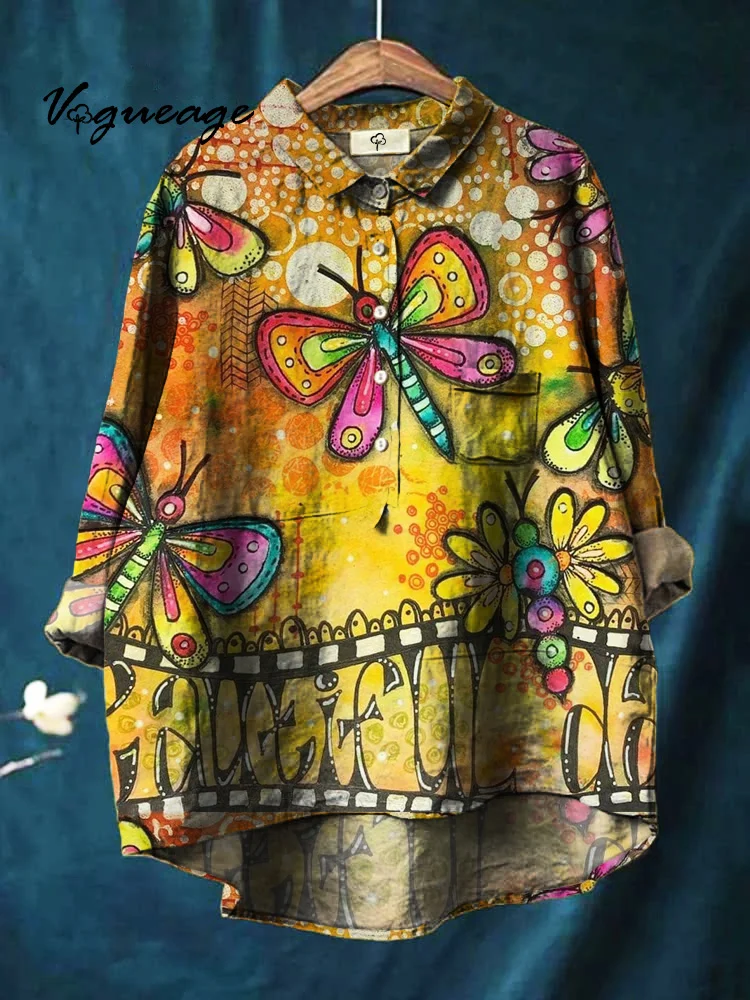 Gorgeous Luxurious And Fashionable Butterfly Printed Cotton And Linen Shirt