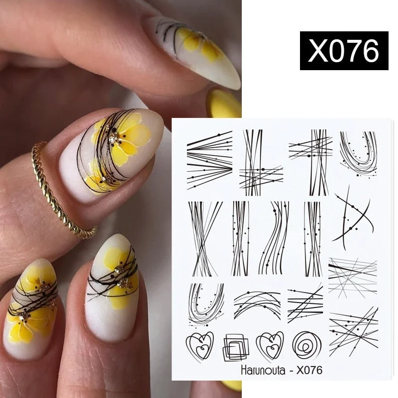 Harunouta Autumn Flowers Leaves Line Patter Nails Sticker Nail Art Decorations Decals Water Transfer Slider Foil Manicures Wraps-Nail Inspo