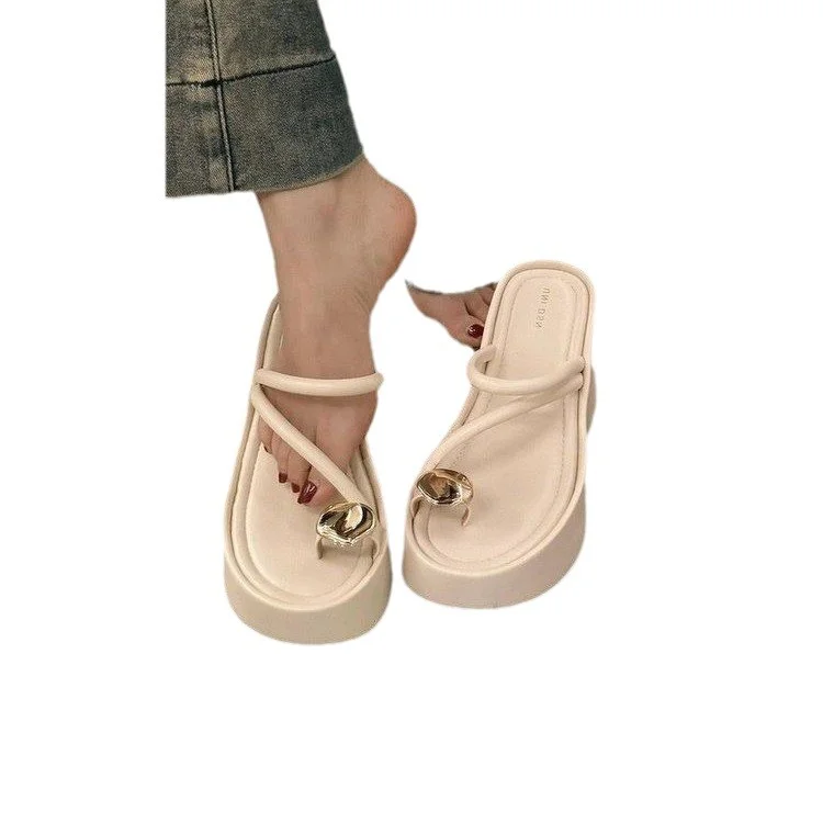 Wongn Wongn Toe Silver Small Slippers Women's Shoes Wear 2024 New Summer Small Platform Fashion Sandals