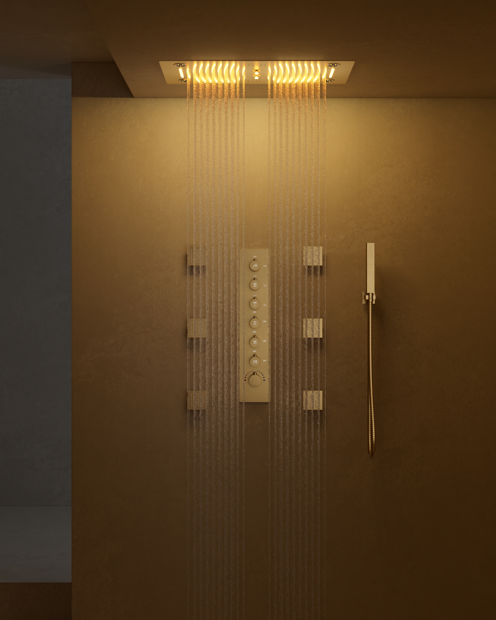 Everstein Luxury Color Led Shower System With Thermostatic Control And Body Jets Brushed