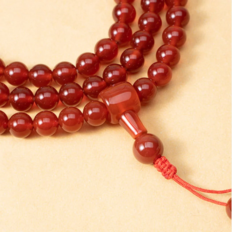 Natural Red Agate Yellow Agate 108 Beads Happiness Wealth Bracelet Mala