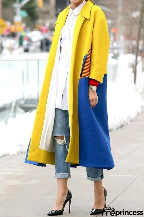 Pockets Color Block Long Coat