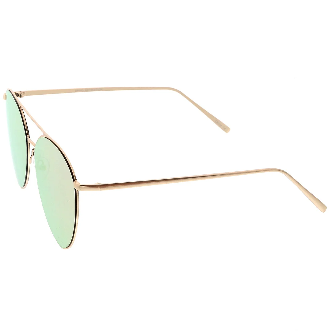 Oversize Thin Metal Aviator glasses Double Crossbar Mirrored Flat Lens 62mm