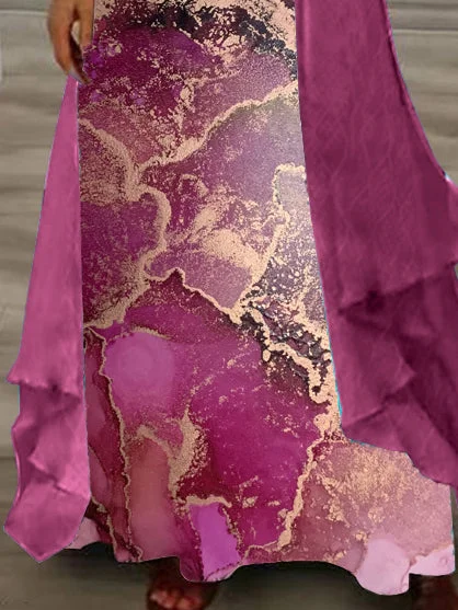 Women Half Sleeve V-neck Solid Color Dress