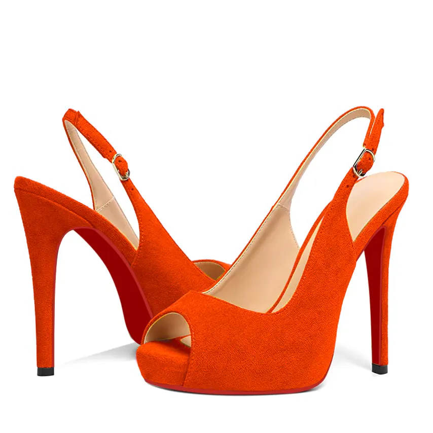 120mm Strap Slingback Sandals Peep Toe Platform Stilettos Red Bottom Suede Heels-vocosishoes