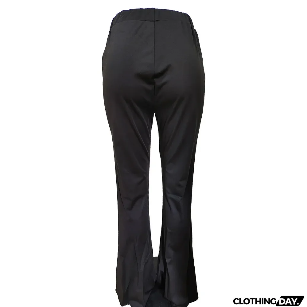 High Waist Solid Flare Slit Trousers
