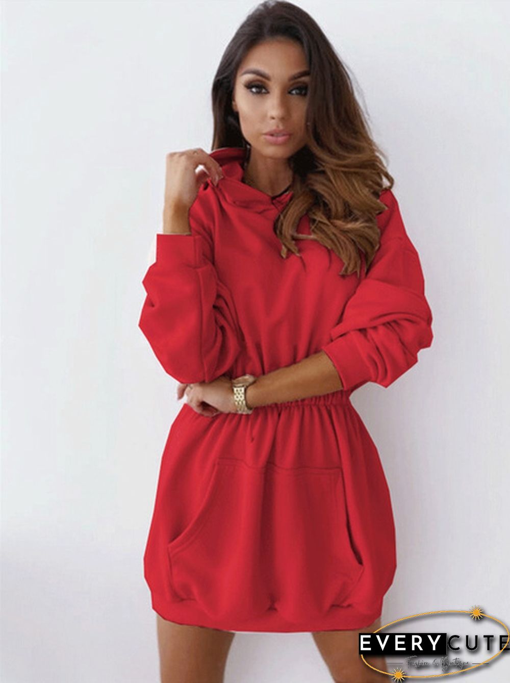 Women Fashion Long Sleeve Casual Dress Slim Waist Long Sleeve Sports Dress Hoodies Sweatshirts