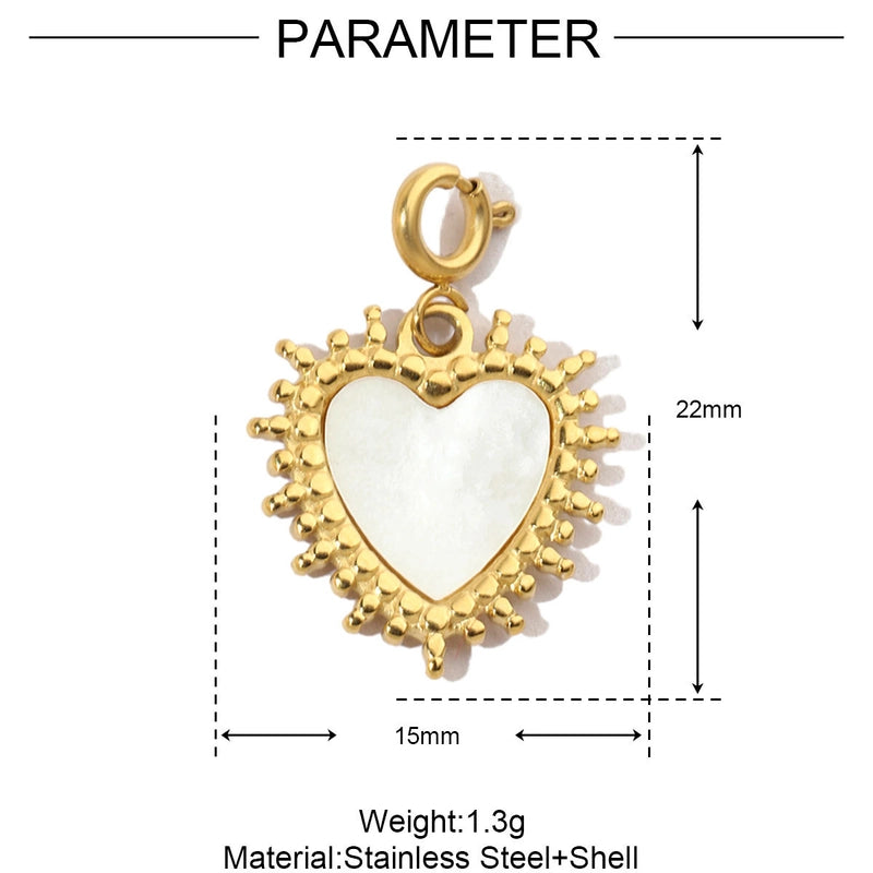 3 PCS/Package 6*14mm 304 Stainless Steel Shell Zircon Heart Pendant Jewelry Accessories