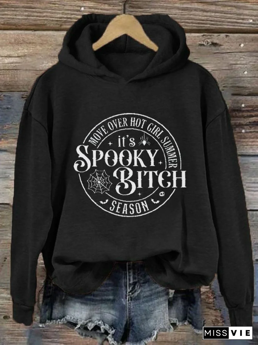 Women's Halloween Move Over Hot Girl Summer It's Spooky Bitch Season Print Casual Hoodie