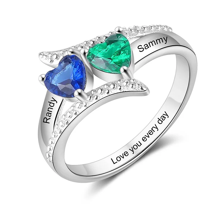 Ring 2 Personalized Names with 2 birthstone