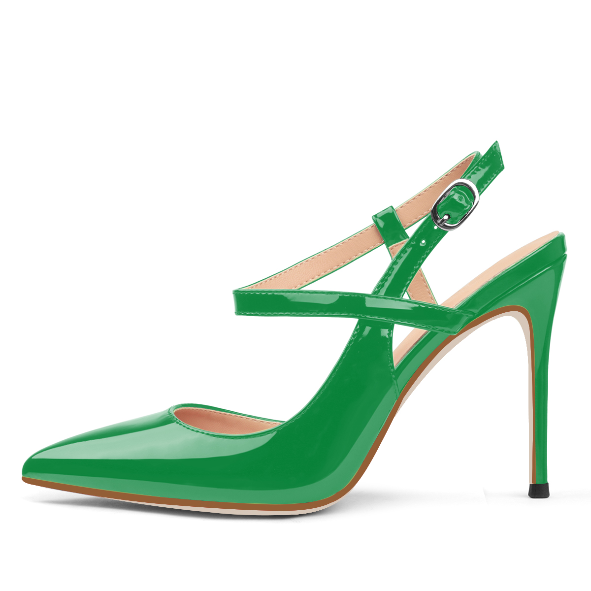 10CM/4 inch Slingback Pumps Ankle Strap Jenlove Stiletto Patent High Heels