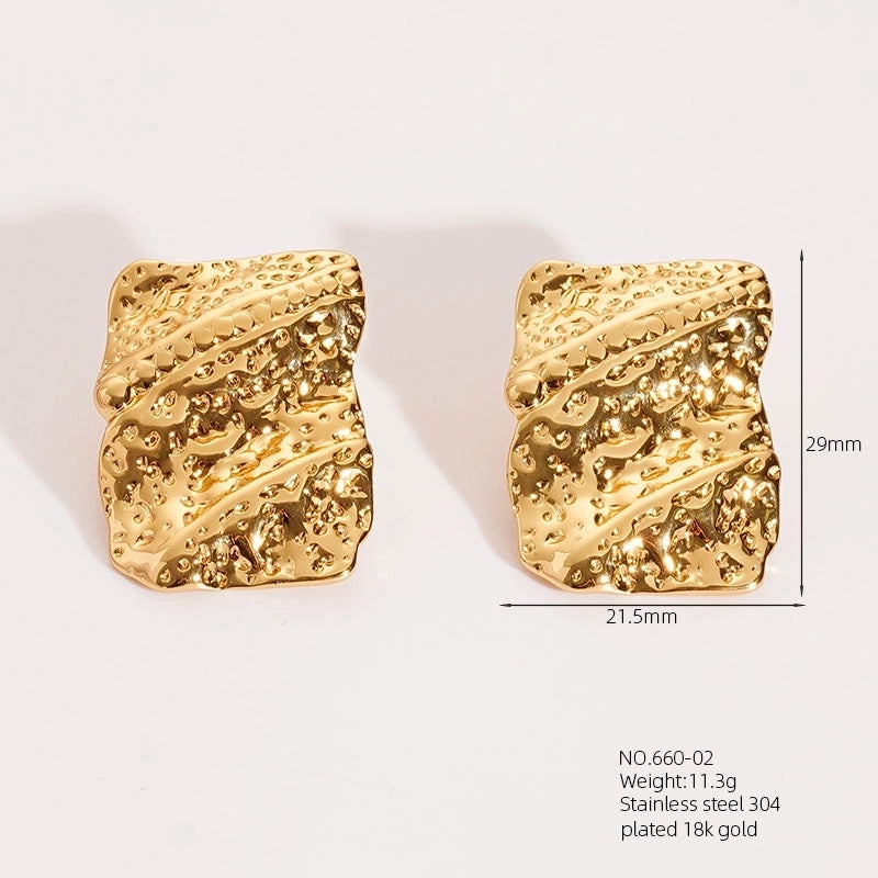 1 Pair Vintage Style Geometric Irregular Pleated 304 Stainless Steel Ear Studs