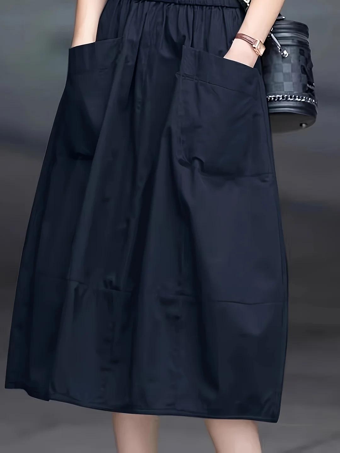 Navy Blue High-Waisted Maxi Skirt With Pockets | Elegant, Flowy A-Line Cut, Non-Stretch Fabric | Perfect For Spring & Summer Women’S Fashion | IFYHOME