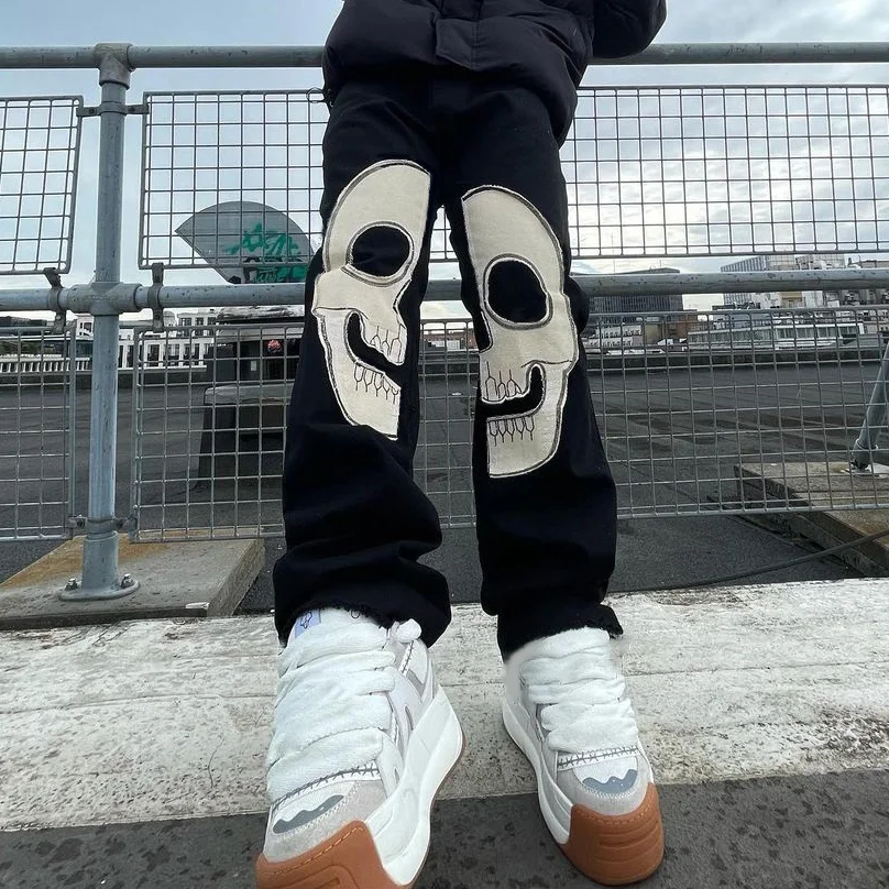 Casual Skull Face Print Trousers