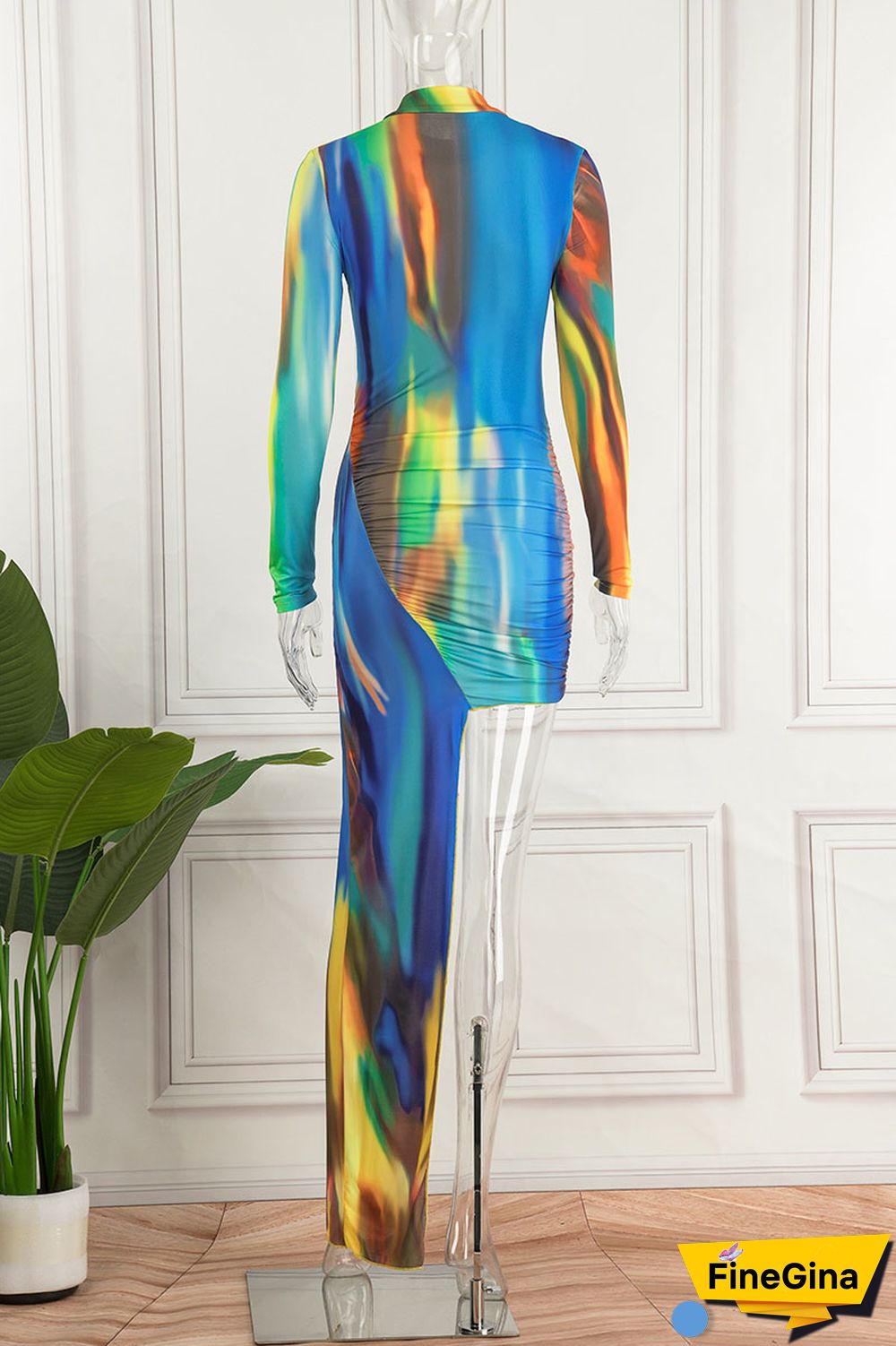 Colour Sexy Print Patchwork Asymmetrical Half A Turtleneck Irregular Dress Dresses