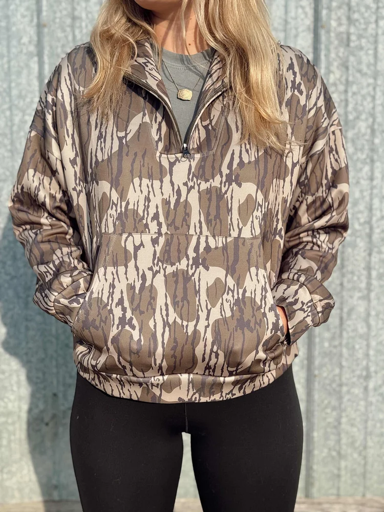 Desert Camouflage Pullover Half Zip Sweatshirt
