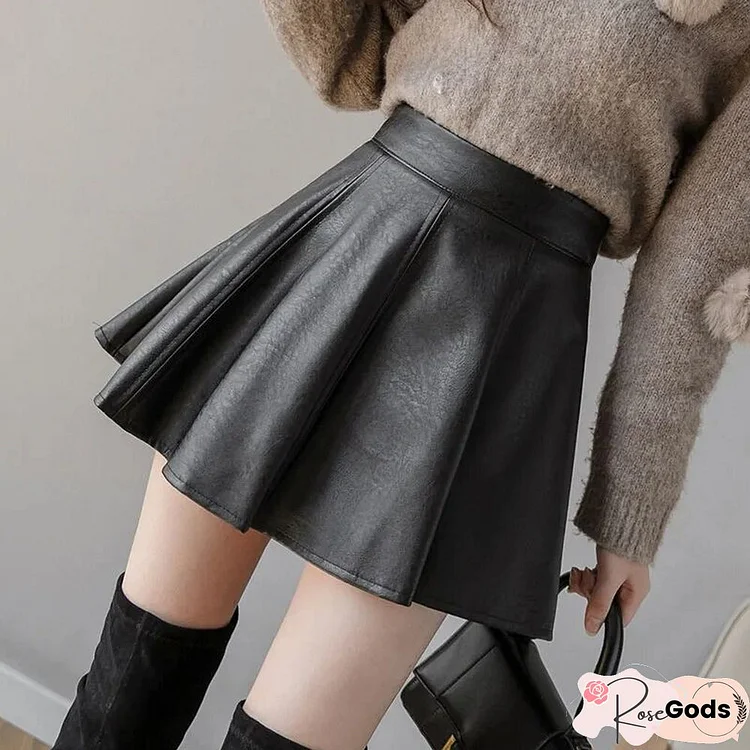 Fashion Pu Streetwear Mini Skirts Autumn Winter Women Elegant Leather High Waist Slim Skirts Lady Casual Korean A-Line Skirts