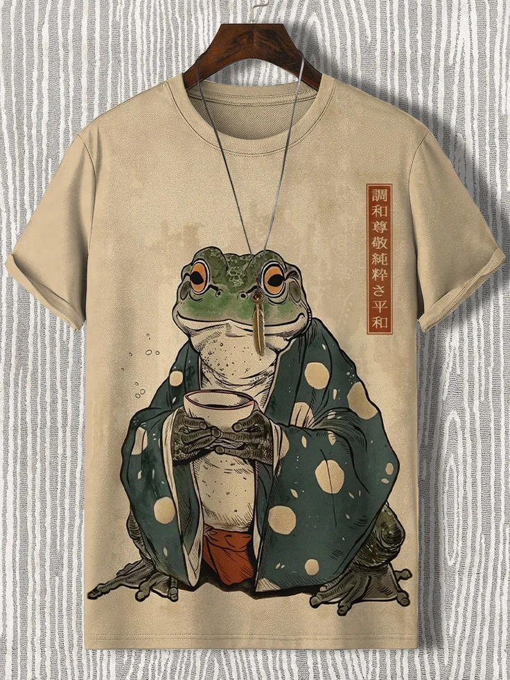 Men's Tea Ceremony Frog Japanese Art Print Casual T-Shirt