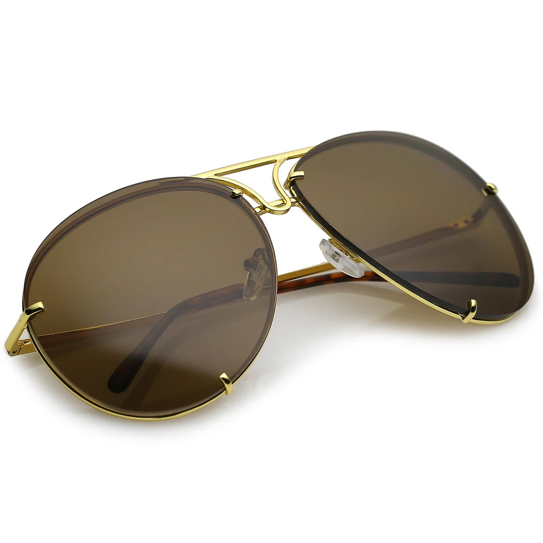 Oversize Rimless Metal Aviator glasses Slim Arms Tinted Lens 68mm