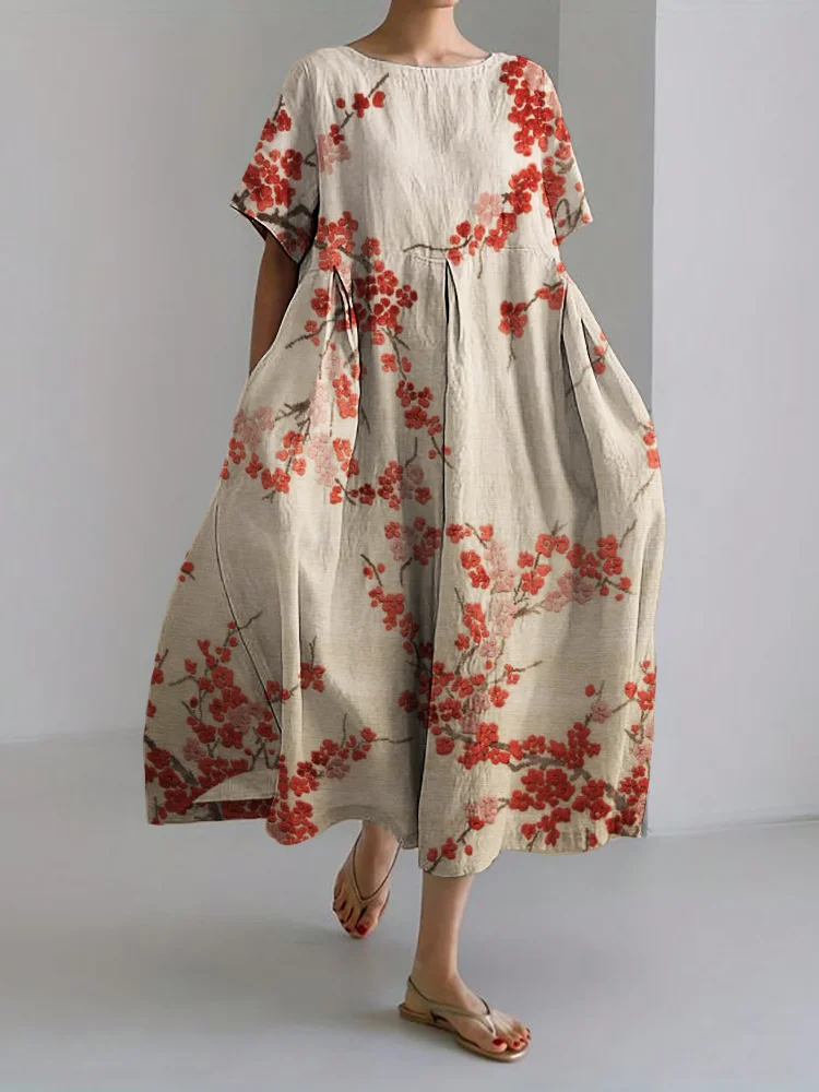 Comstylish Classy Velvet Plum Blossom Linen Blend Maxi Dress