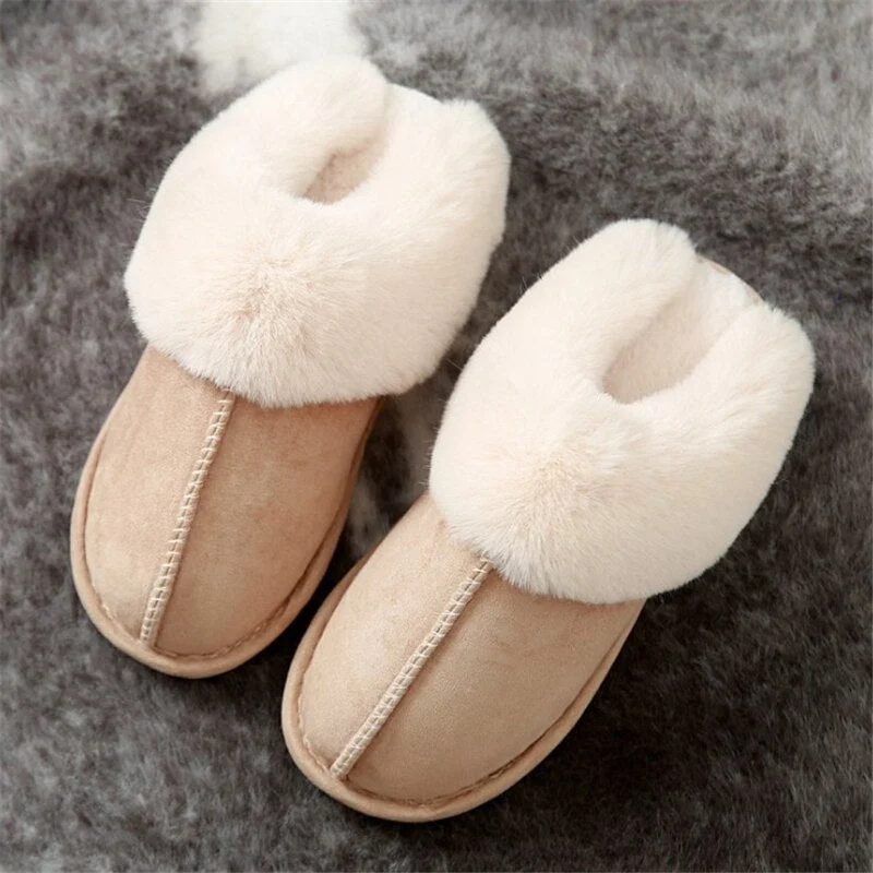 JIANBUDAN Plush warm Home flat slippers Flock soft comfortable winter slippers Men&#39;s Women&#39;s cotton shoes Indoor plush slippers