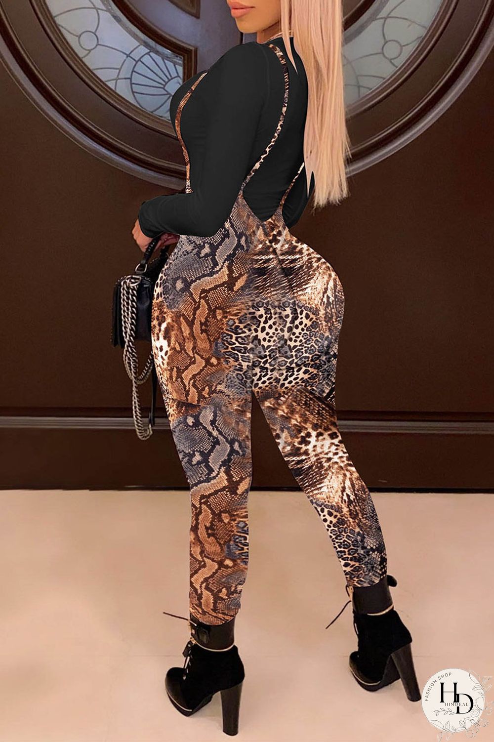 White Daily Leopard O Neck Long Sleeve Two Pieces