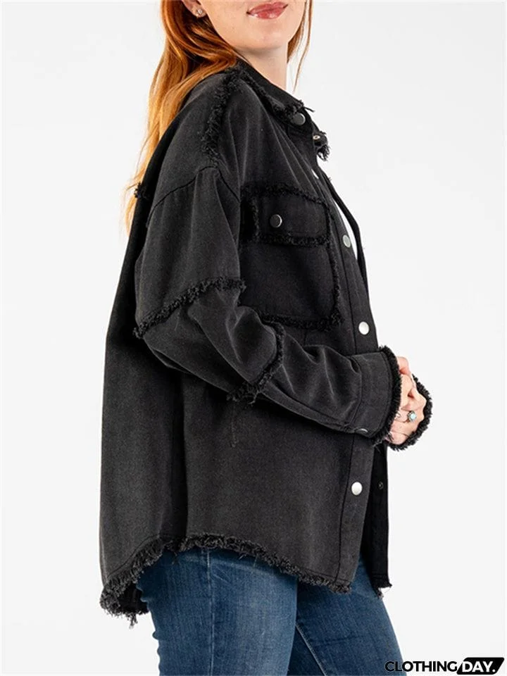 Women's Super Cool Peace Raw Edge Lapel Button Denim Coat