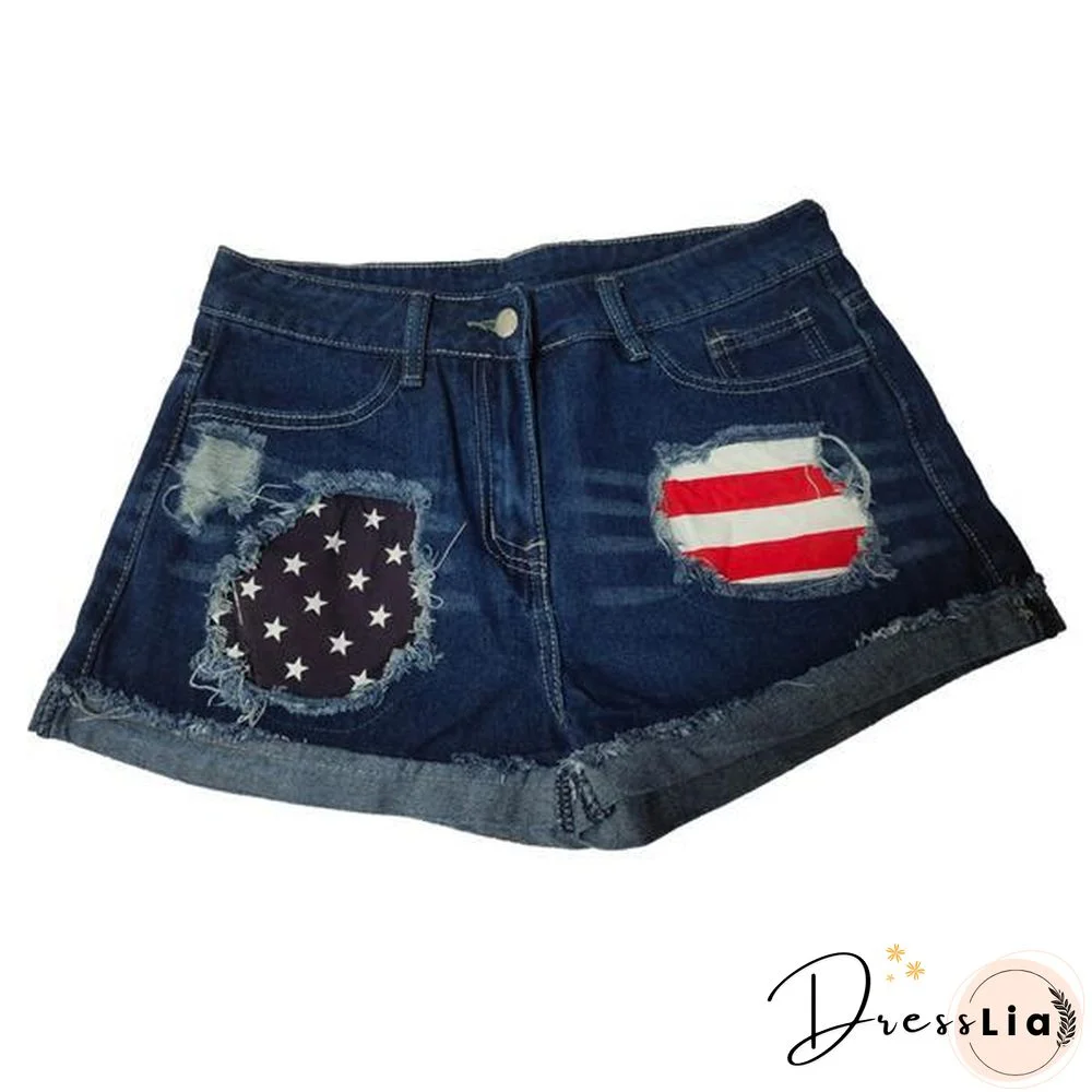 American Flag Ripped Denim Shorts