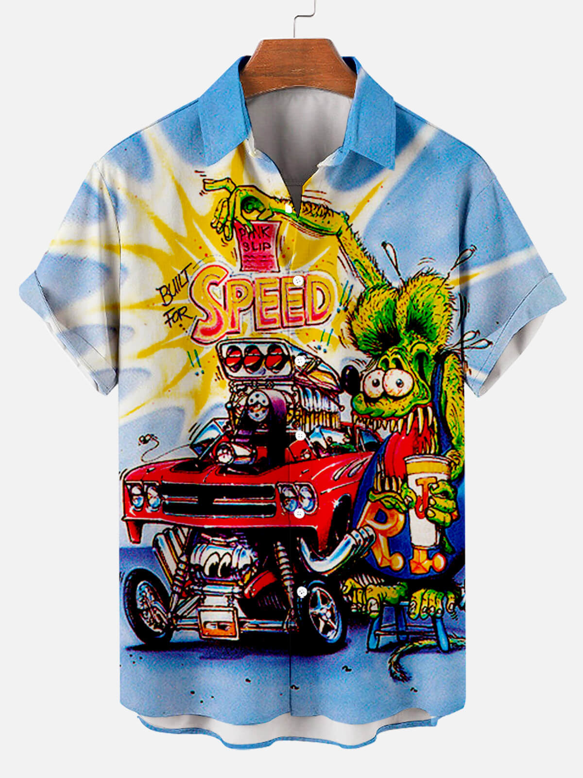 Men's Nostalgic Anime Character Retro Car Short Sleeve Shirt PLUSCLOTHESMAN