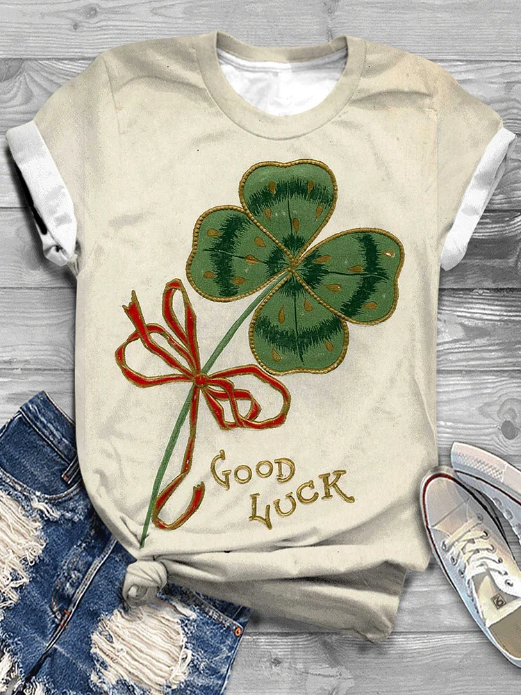 Shamrock Art Print Crew Neck T-Shirt socialshop