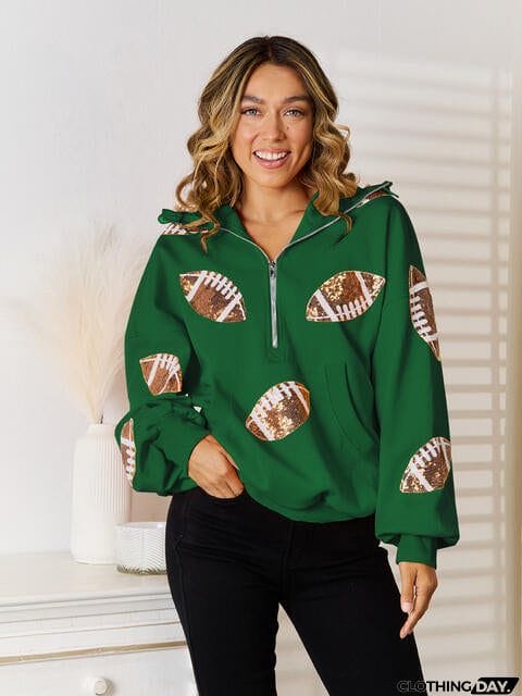 Sequin Football Patch Hal-Zip Hoodie