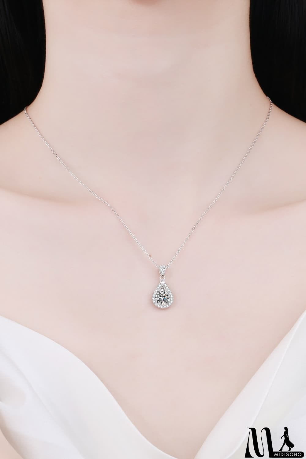 MidiSono - 2 Carat Moissanite Teardrop Pendant 925 Sterling Silver Necklace