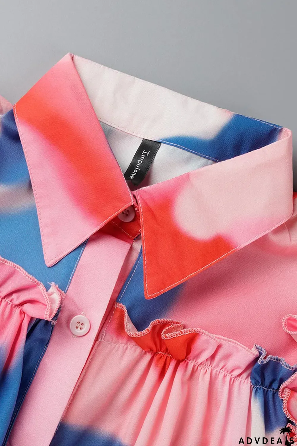 Pink Fashion Casual Print Patchwork Buckle Turndown Collar A Line Dresses