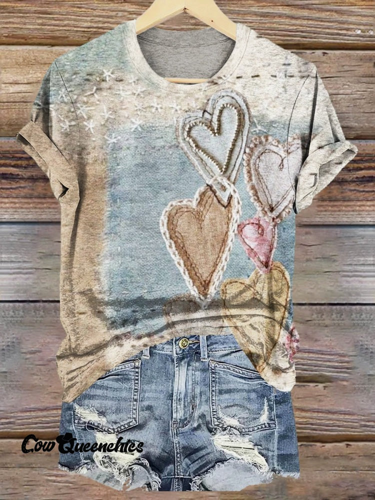 Women’s Heart Art Print Crew Neck T-shirt Crew Neck T-shirt / S