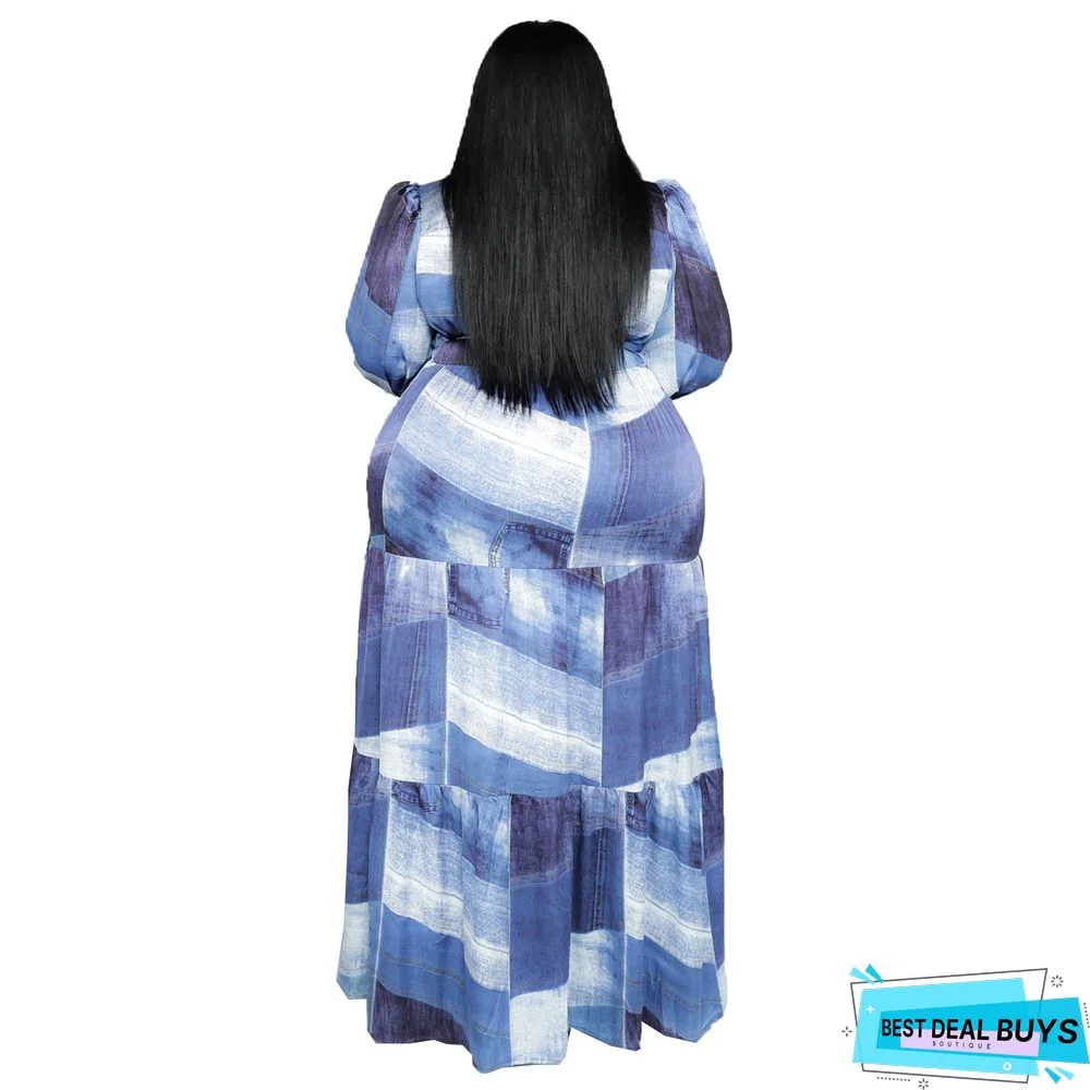 Women's Contrasting Color Long Sleeve Button Cardigan Long Dress with Belt