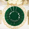 10 Pack | 11" Hunter Emerald Green Hard Plastic Dinner Plates with Gold Ruffled Rim, Large Heavy Duty Disposable Dinnerware