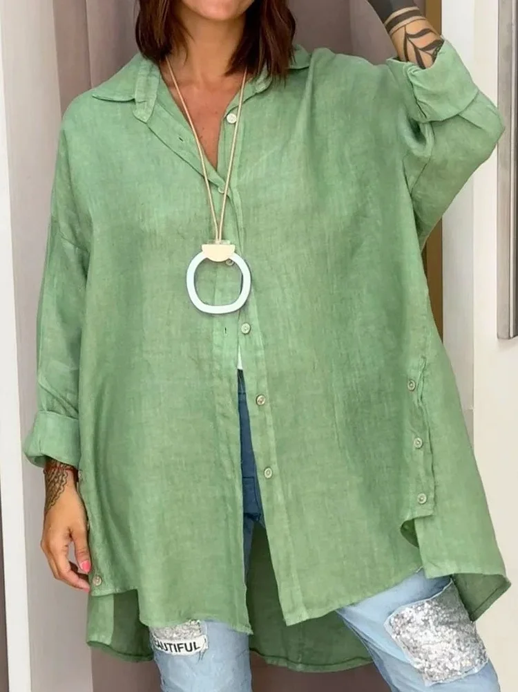 Women's Summer Cotton Linen Loose Shirt Solid Color Casual Top