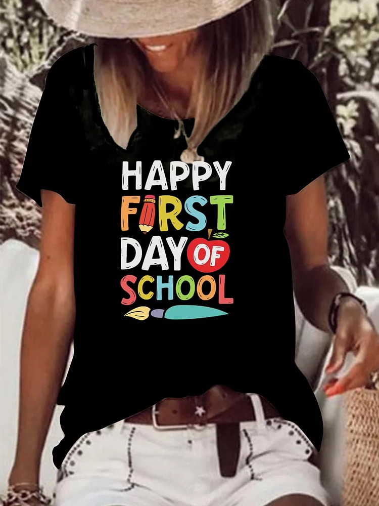 Happy First Day Of School Raw Hem Tee