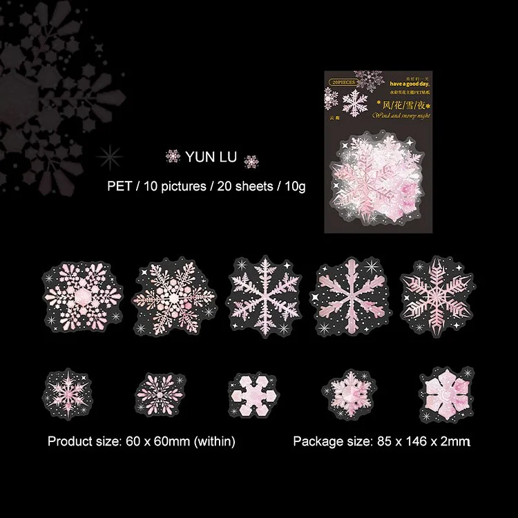 JOURNALSAY 20 Sheets Colorful Laser PET Journal Sticker Cute Snowflake Scrapbooking DIY Decoration Stickers