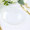 10 Pack | Clear Hammered 7" Round Plastic Dessert Appetizer Plates With Gold Rim, Disposable Salad Party Plate