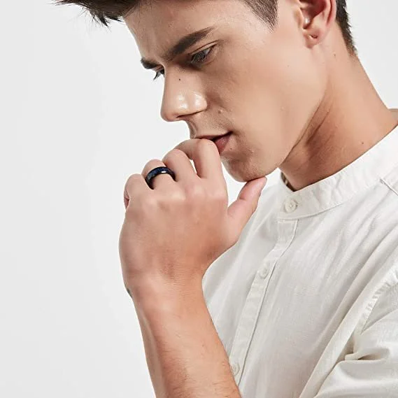 8mm Multiple Colors Sandstone Inlay Tungsten Carbide Men's Wedding Bands