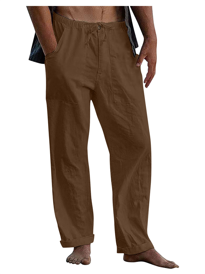 Men's Linen Pants Yoga Beach Loose Casual Summer Waist Drawstring Loose Pants-JRSEE