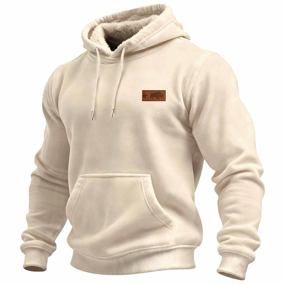 Men's Vintage Western Cowboy Fleece Pocket Long-Sleeved Hoodie