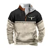 💥 2025 Hot Sale!Men's Western Fleece Jacket Cowboy Bull Head Print Pullover 1/4 Zip Stand Collar LongSleeve Sweatshirts