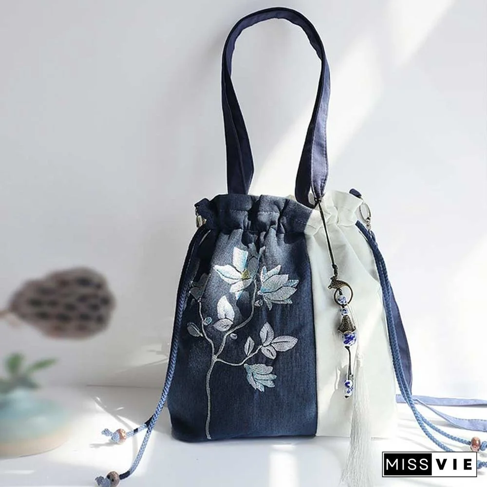 Vintage Flower Embroidery Colorblock Crossbody Bag