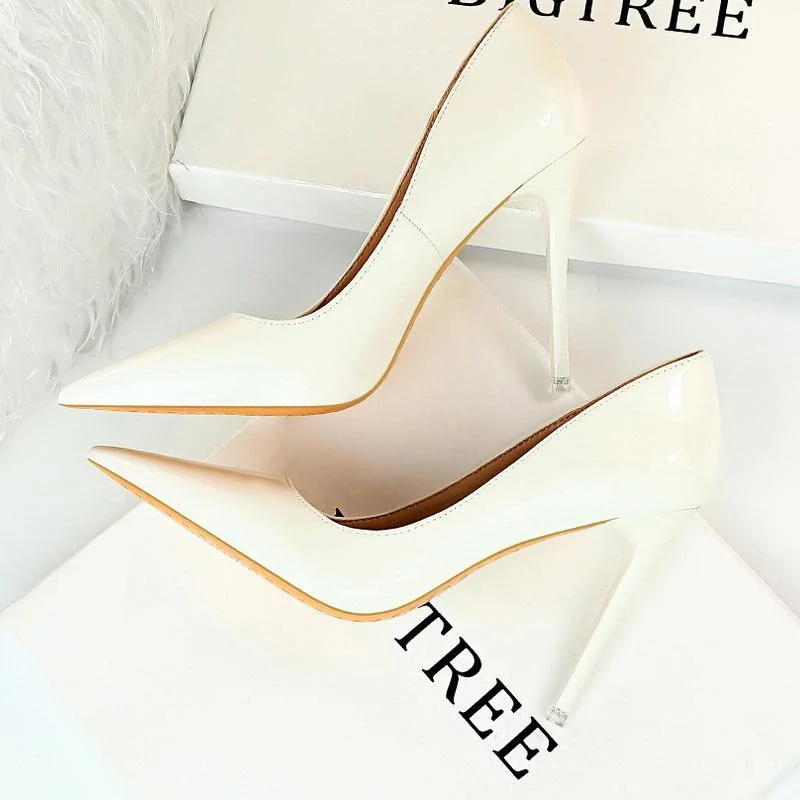 Simple Stiletto Patent Leather Shallow Pointed High Heels