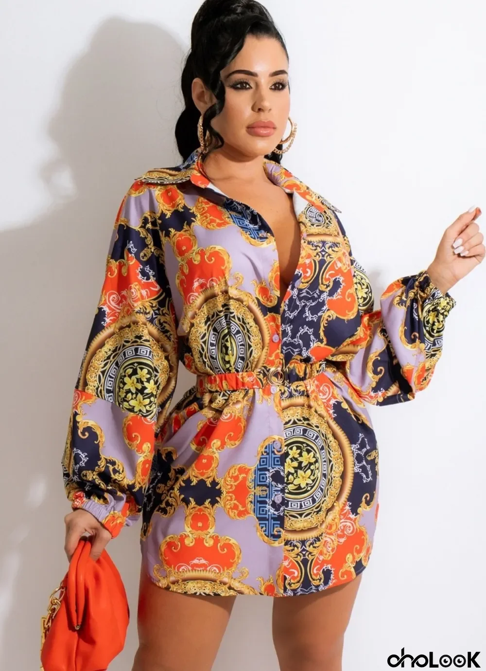 Autumn Casaul Retro Print Long Sleeve Shirt Dress