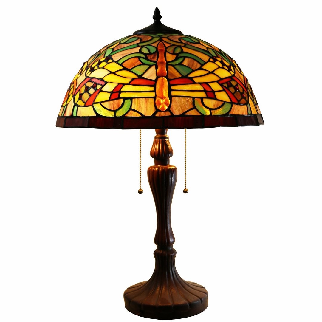 Thacker 2-Light Dragonfly Tiffany Style 16" Table Lamp